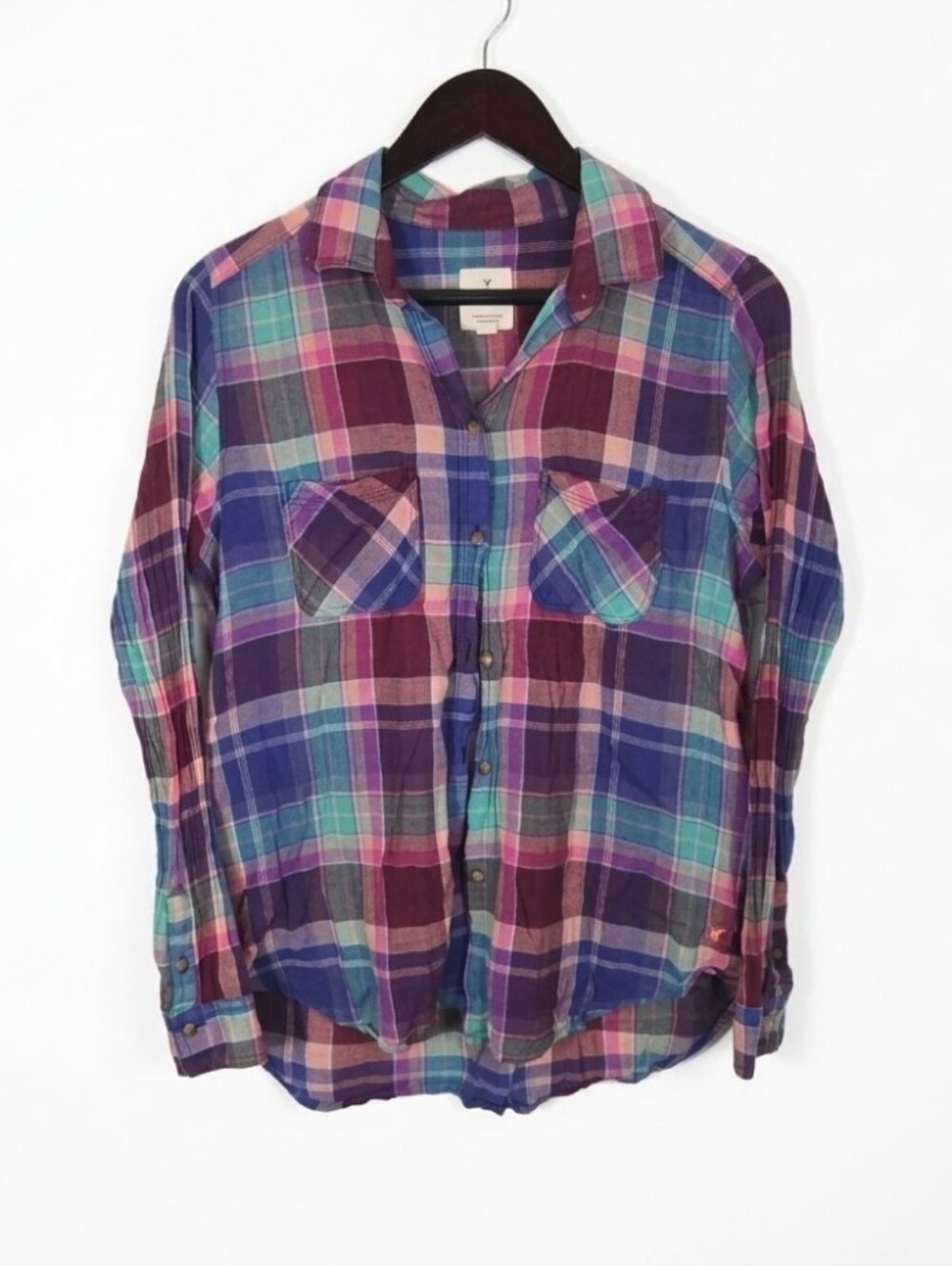 AEO vintage boyfriend flannel print button down
